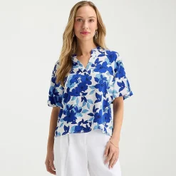 Liz Claiborne Womens Tall V Neck Short Sleeve Satin Blouse