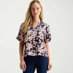Liz Claiborne Womens Tall V Neck Short Sleeve Satin Blouse