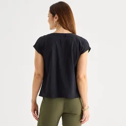 Liz Claiborne Womens Tall V Neck Short Sleeve Satin Blouse