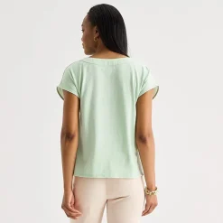 Liz Claiborne Womens Tall V Neck Short Sleeve Satin Blouse