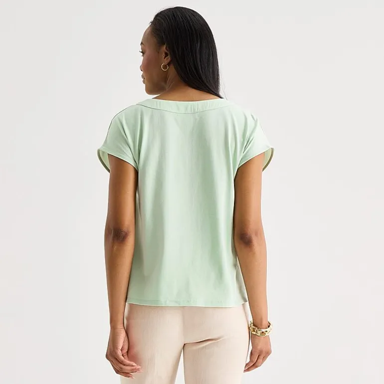 Liz Claiborne Womens Tall V Neck Short Sleeve Satin Blouse