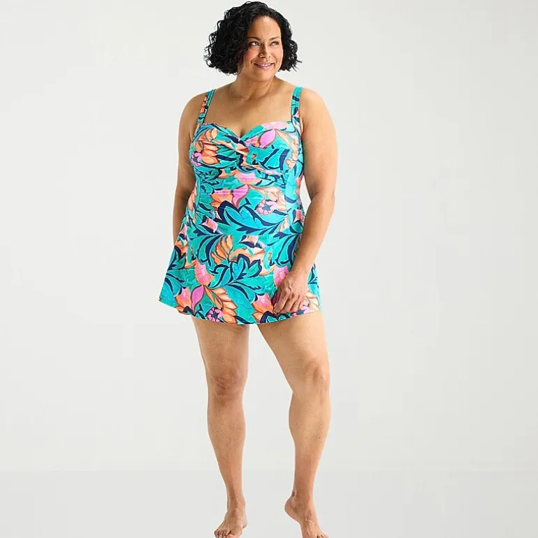Liz Claiborne Womens Tropical Floral Plus Swim Dress
