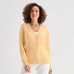 Liz Claiborne Womens V Neck Long Sleeve Button Cardigan