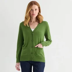 Liz Claiborne Womens V Neck Long Sleeve Button Cardigan