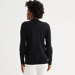 Liz Claiborne Womens V Neck Long Sleeve Button Cardigan