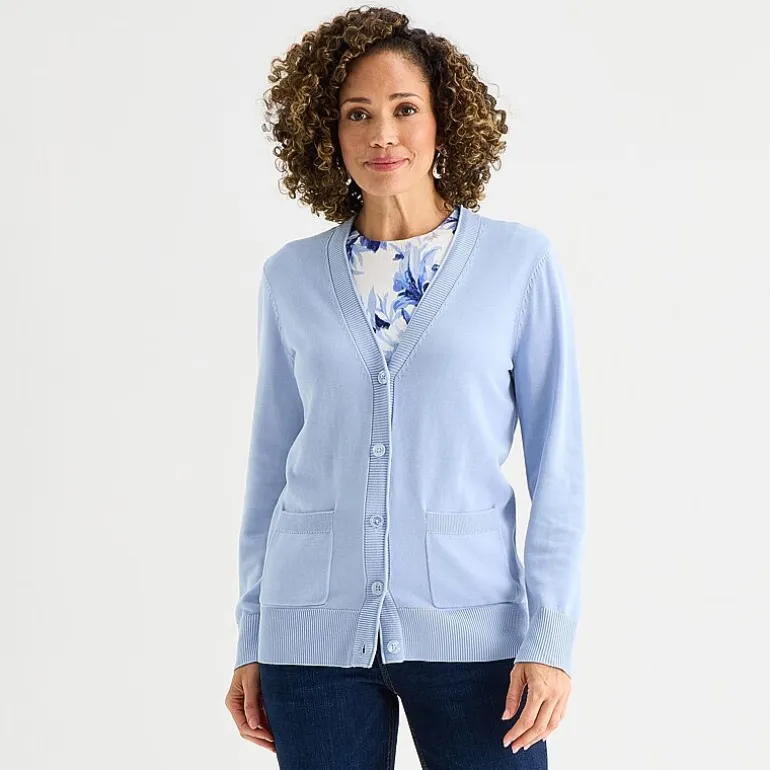 Liz Claiborne Womens V Neck Long Sleeve Button Cardigan