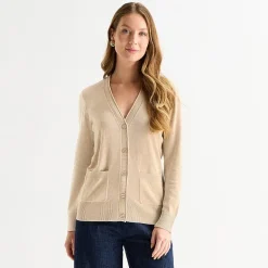 Liz Claiborne Womens V Neck Long Sleeve Button Cardigan