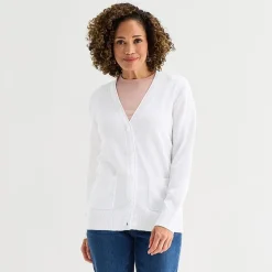 Liz Claiborne Womens V Neck Long Sleeve Button Cardigan