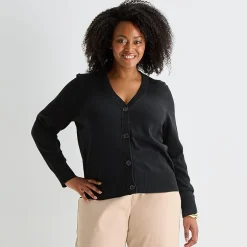 Liz Claiborne Womens V Neck Long Sleeve Button Plus Cardigan