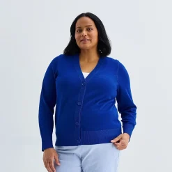 Liz Claiborne Womens V Neck Long Sleeve Button Plus Cardigan
