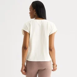 Liz Claiborne Womens V Neck Short Sleeve Satin Blouse