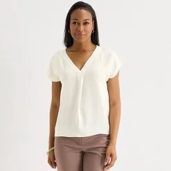 Liz Claiborne Womens V Neck Short Sleeve Satin Blouse