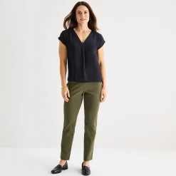 Liz Claiborne Womens V Neck Short Sleeve Satin Blouse
