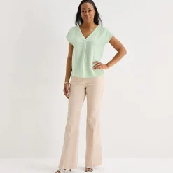 Liz Claiborne Womens V Neck Short Sleeve Satin Blouse