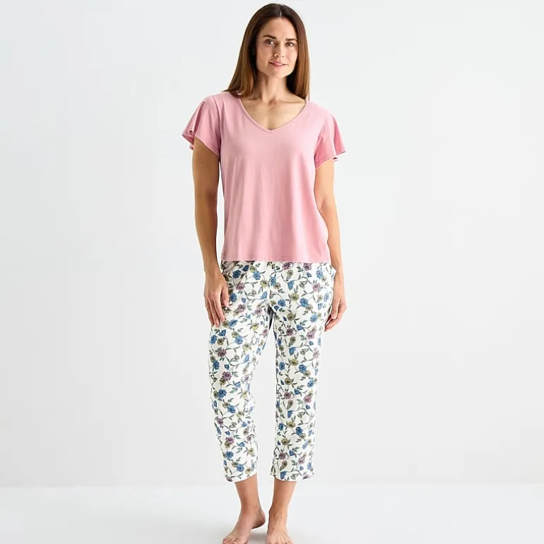 Liz Claiborne Womens V-Neck Short Sleeve 2-pc. Pajama Sets