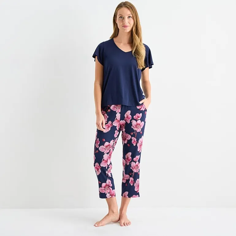 Liz Claiborne Womens V-Neck Short Sleeve 2-pc. Pajama Sets