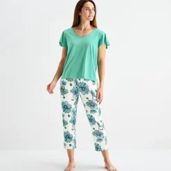 Liz Claiborne Womens V-Neck Short Sleeve 2-pc. Pajama Sets