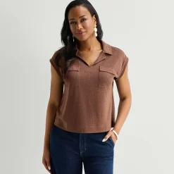 Liz Claiborne Womens V Neck Short Sleeve Blouse