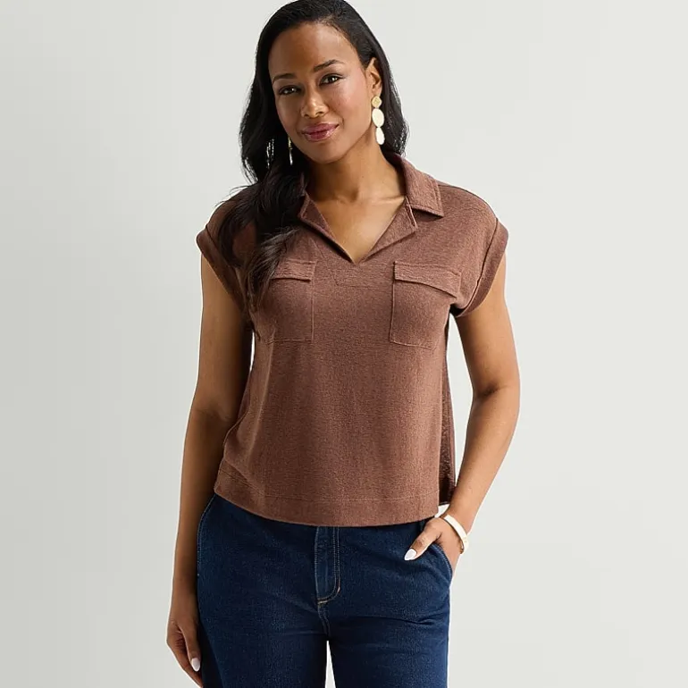 Liz Claiborne Womens V Neck Short Sleeve Blouse