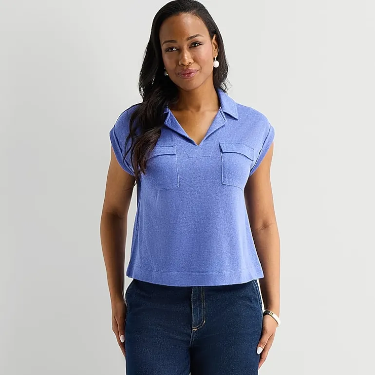 Liz Claiborne Womens V Neck Short Sleeve Blouse