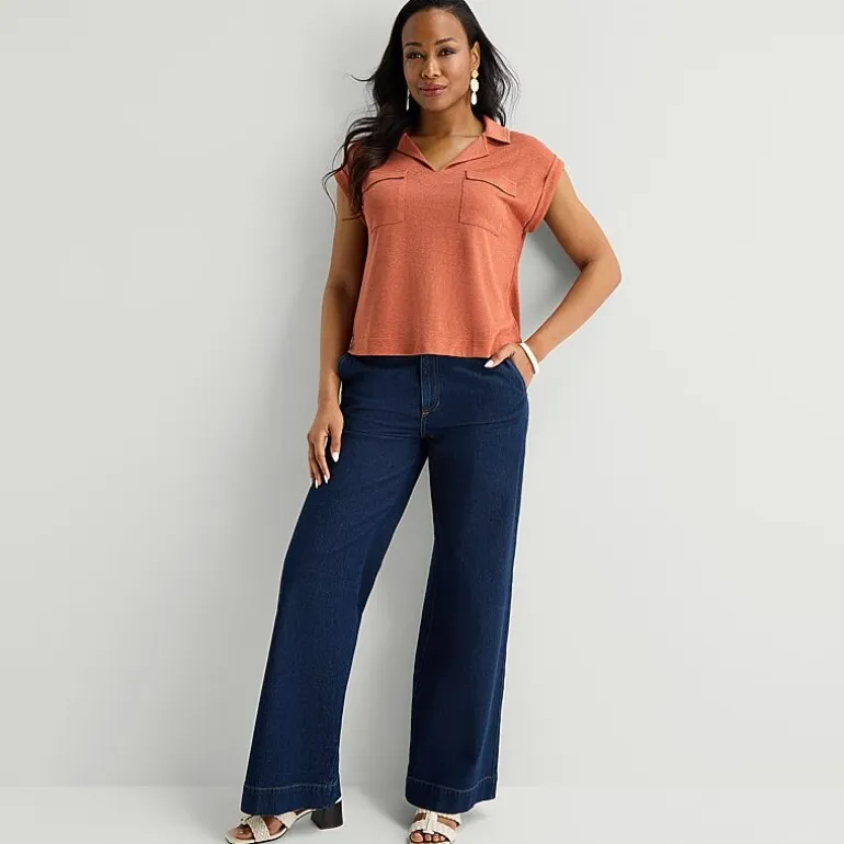 Liz Claiborne Womens V Neck Short Sleeve Blouse