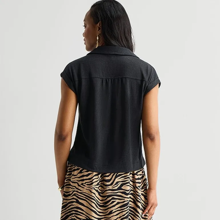 Liz Claiborne Womens V Neck Short Sleeve Blouse
