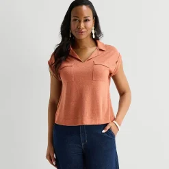 Liz Claiborne Womens V Neck Short Sleeve Blouse