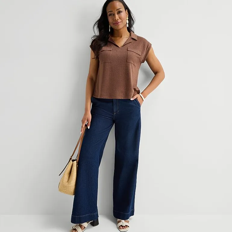 Liz Claiborne Womens V Neck Short Sleeve Blouse