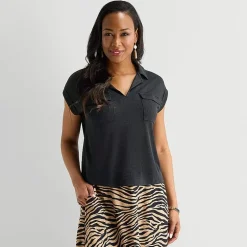 Liz Claiborne Womens V Neck Short Sleeve Blouse