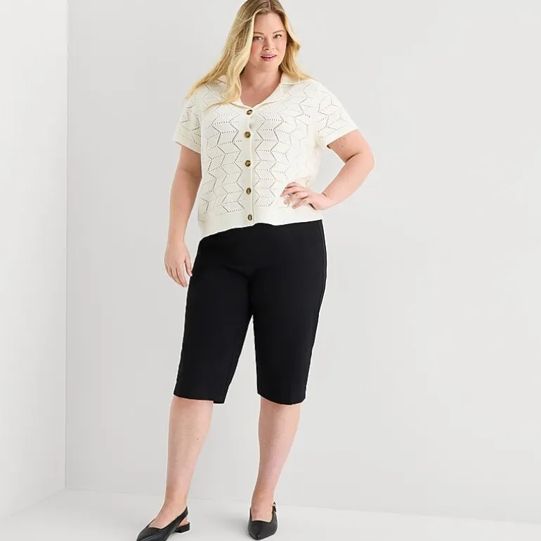 Liz Claiborne Womens V Neck Short Sleeve Button Plus Cardigan