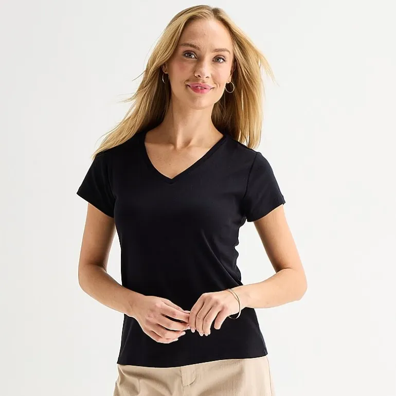 Liz Claiborne Womens V Neck Short Sleeve T-Shirt