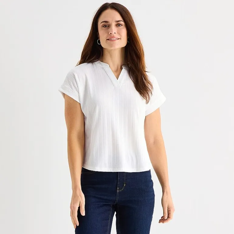 Liz Claiborne Womens V Neck Short Sleeve Blouse