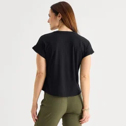 Liz Claiborne Womens V Neck Short Sleeve Blouse