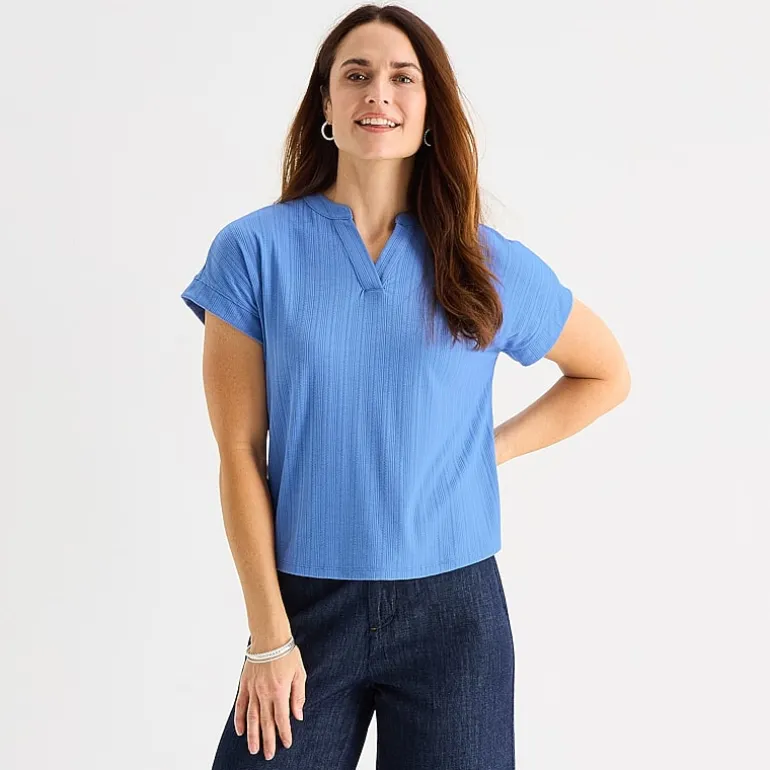 Liz Claiborne Womens V Neck Short Sleeve Blouse
