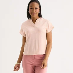Liz Claiborne Womens V Neck Short Sleeve Blouse