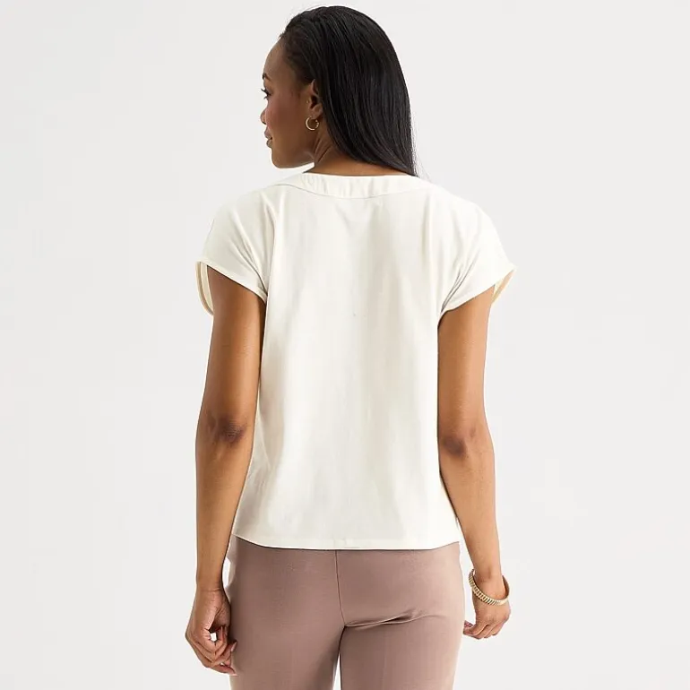 Liz Claiborne Womens V Neck Short Sleeve Satin Blouse