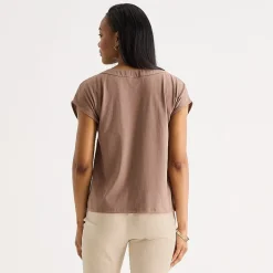 Liz Claiborne Womens V Neck Short Sleeve Satin Blouse