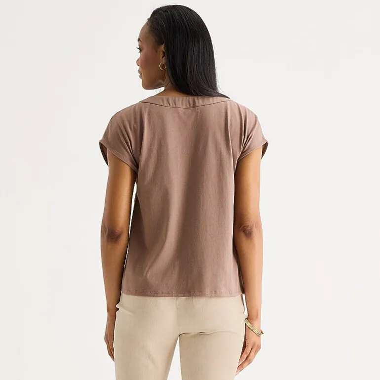 Liz Claiborne Womens V Neck Short Sleeve Satin Blouse