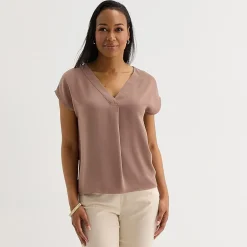 Liz Claiborne Womens V Neck Short Sleeve Satin Blouse