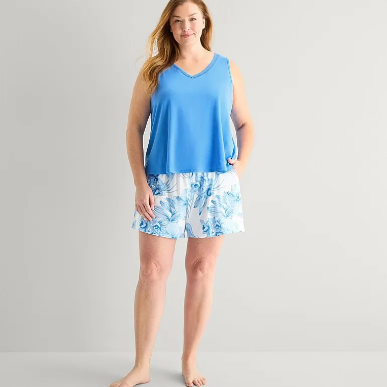 Liz Claiborne Womens V-Neck Sleeveless 2-pc. Plus Tank Top Pajama Set