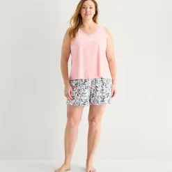 Liz Claiborne Womens V-Neck Sleeveless 2-pc. Plus Tank Top Pajama Set