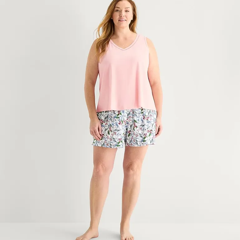 Liz Claiborne Womens V-Neck Sleeveless 2-pc. Plus Tank Top Pajama Set