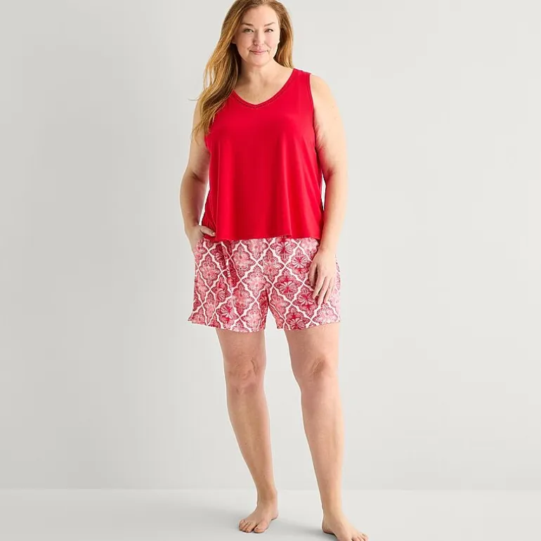 Liz Claiborne Womens V-Neck Sleeveless 2-pc. Plus Tank Top Pajama Set