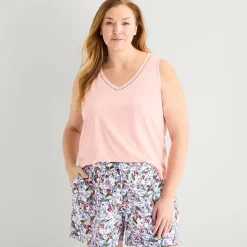Liz Claiborne Womens V-Neck Sleeveless 2-pc. Plus Tank Top Pajama Set