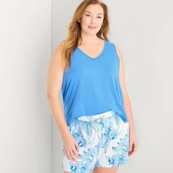 Liz Claiborne Womens V-Neck Sleeveless 2-pc. Plus Tank Top Pajama Set