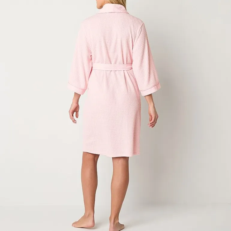 Liz Claiborne Womens Waffle 3/4 Sleeve Knee Length Robe