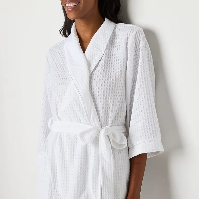 Liz Claiborne Womens Waffle 3/4 Sleeve Knee Length Robe
