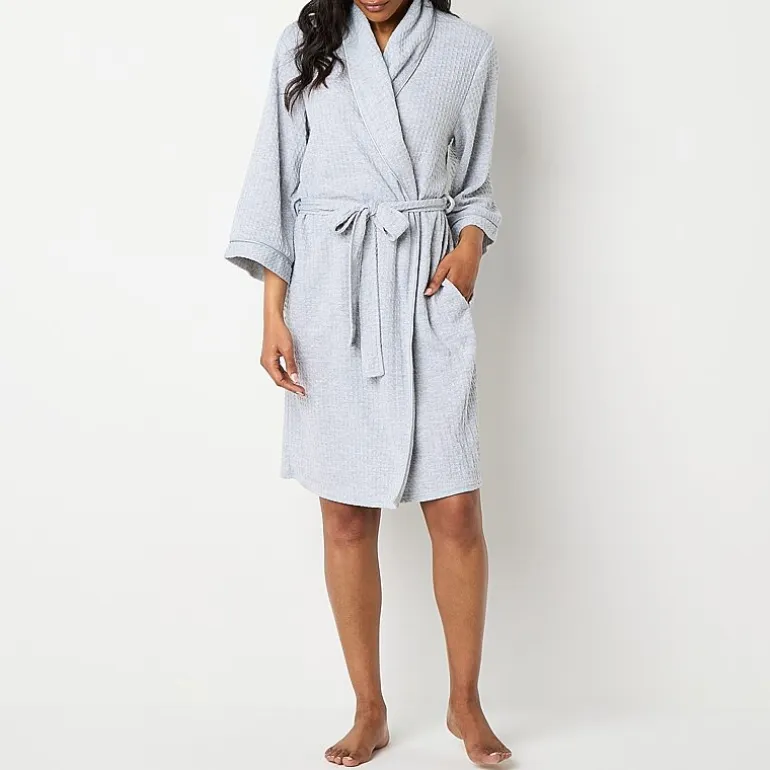 Liz Claiborne Womens Waffle 3/4 Sleeve Knee Length Robe