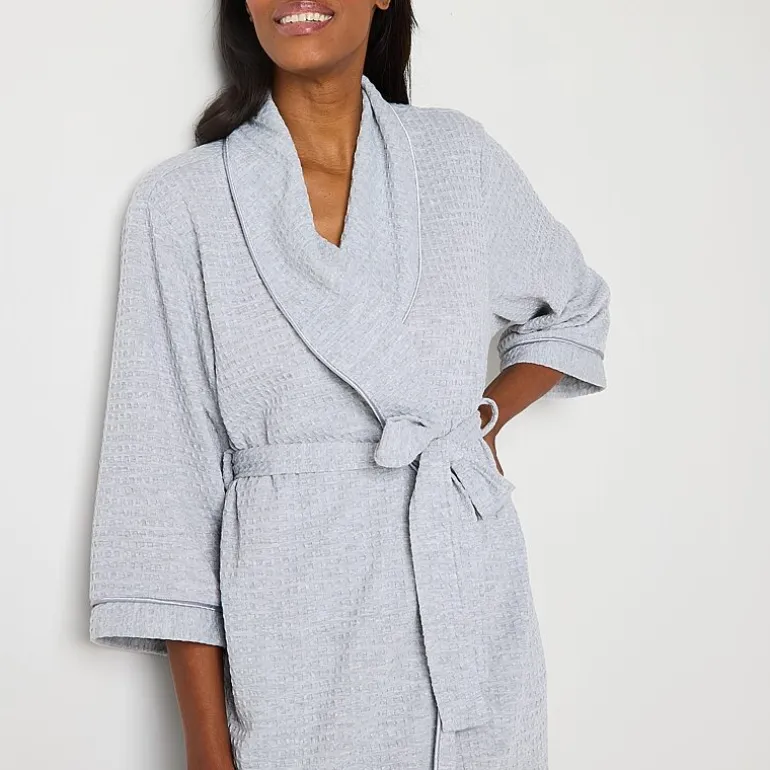 Liz Claiborne Womens Waffle 3/4 Sleeve Knee Length Robe
