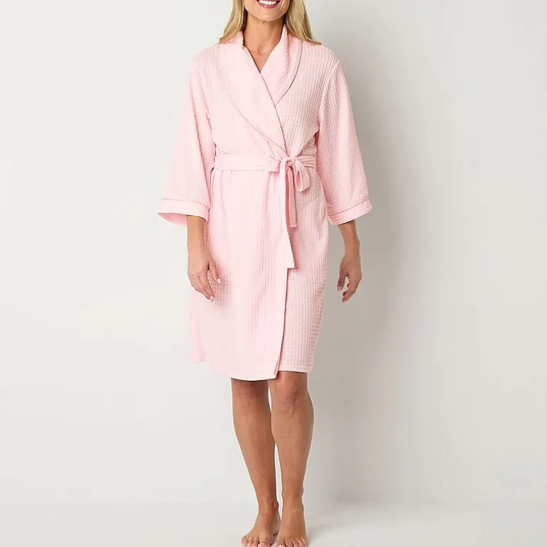 Liz Claiborne Womens Waffle 3/4 Sleeve Knee Length Robe